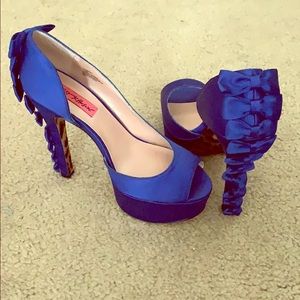 Blue satin heels